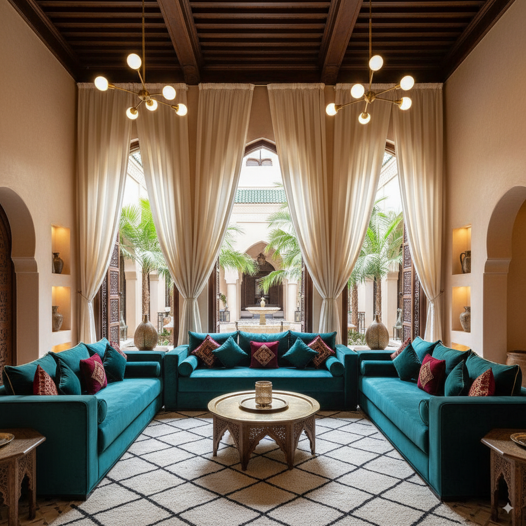Décoration intérieure d’un riad moderne à Marrakech – TapisserieX