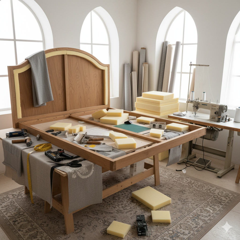 Atelier professionnel d’un tapissier Marrakech.