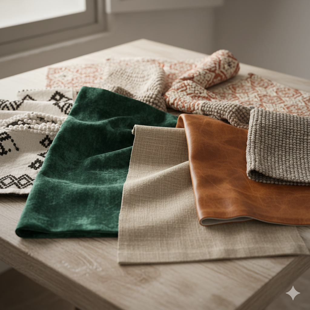 Échantillons de tissus pour tapisserie de chambre à coucher à Marrakech.