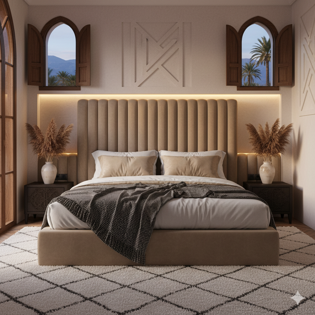 Lit moderne tapissé sur mesure à Marrakech